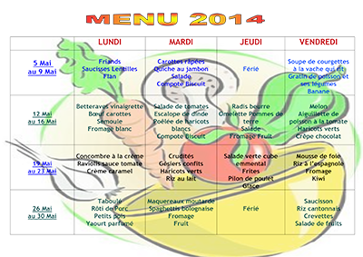 Menu cantine mai 2014